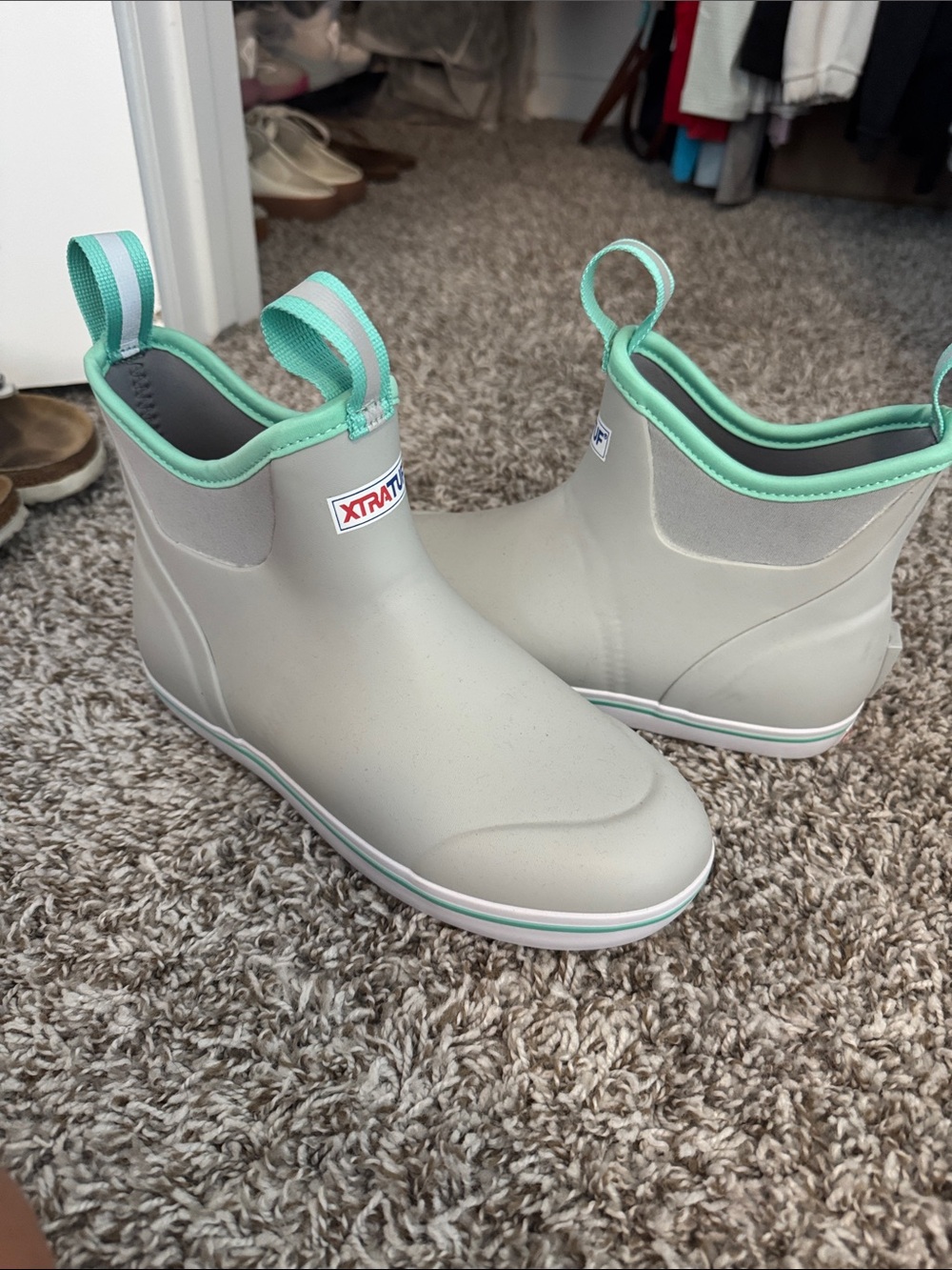 XTRATUF Gray & Mint Short Ankle Rain Boots
